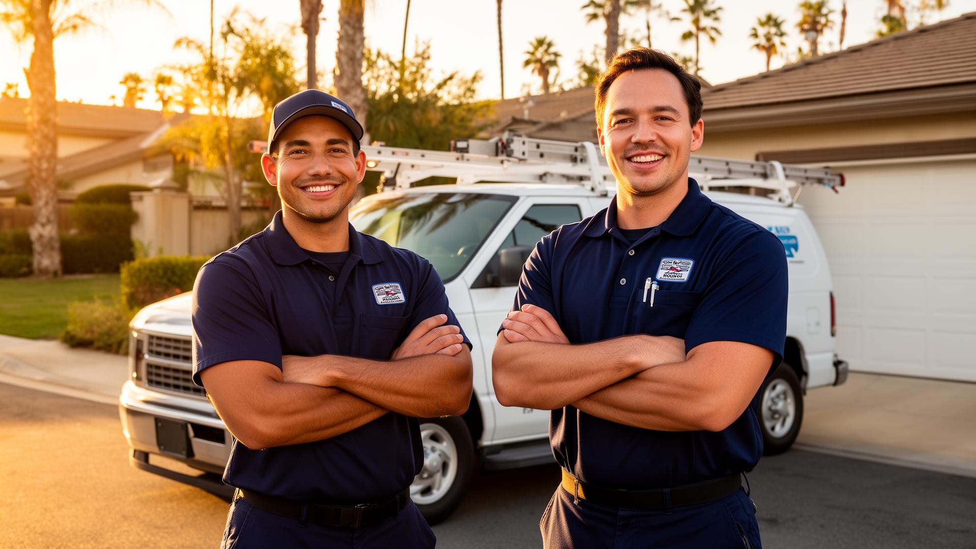 Rocko's Plumbing team in front of service van in Simi Valley